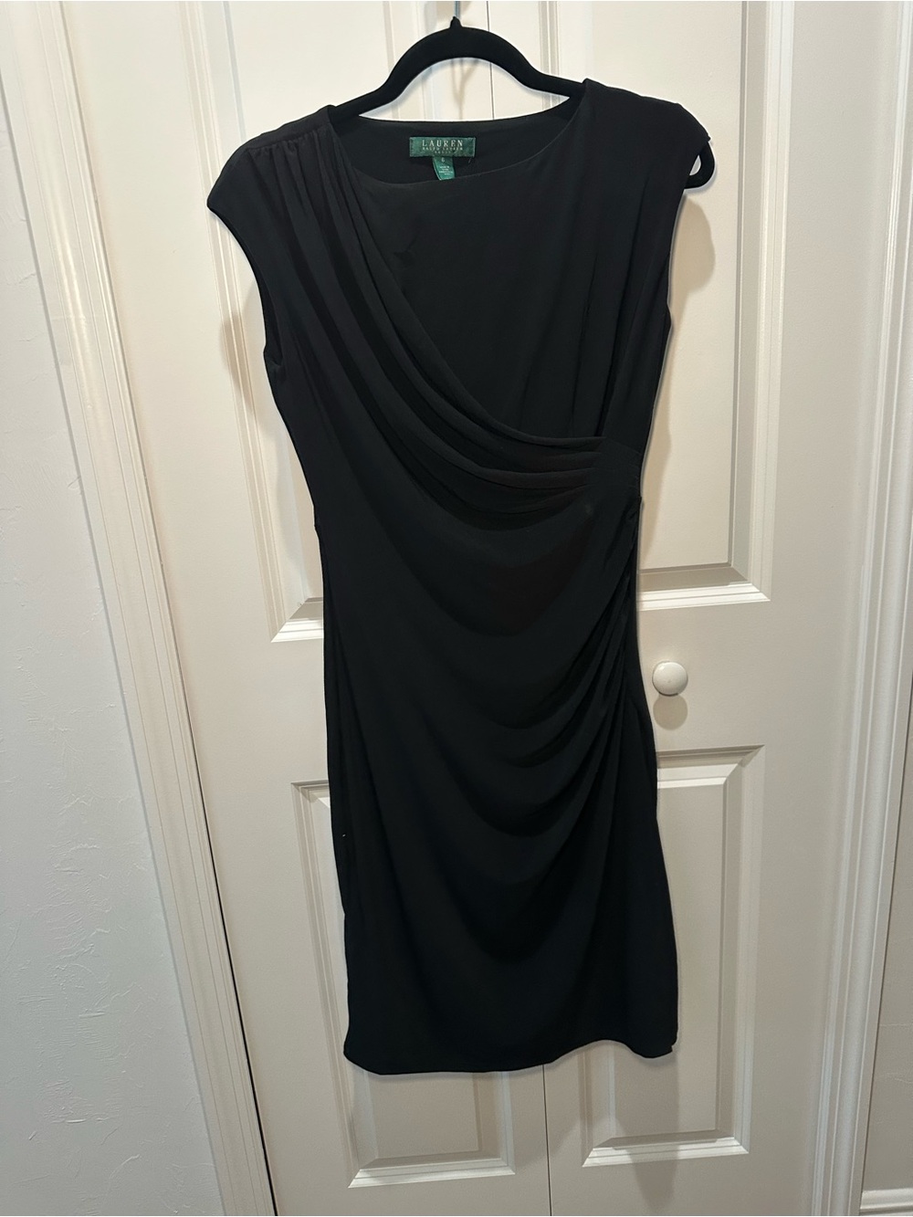 Lauren Ralph Lauren Black Draped Midi Dress Size 6 Old Money Classic